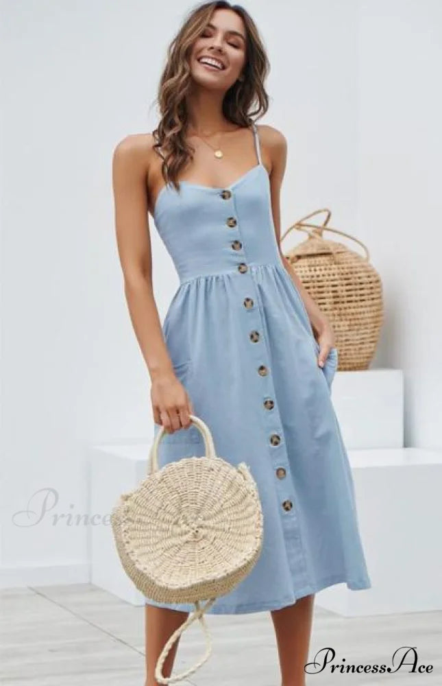 Casual Print Beach Dress blue 2 / S