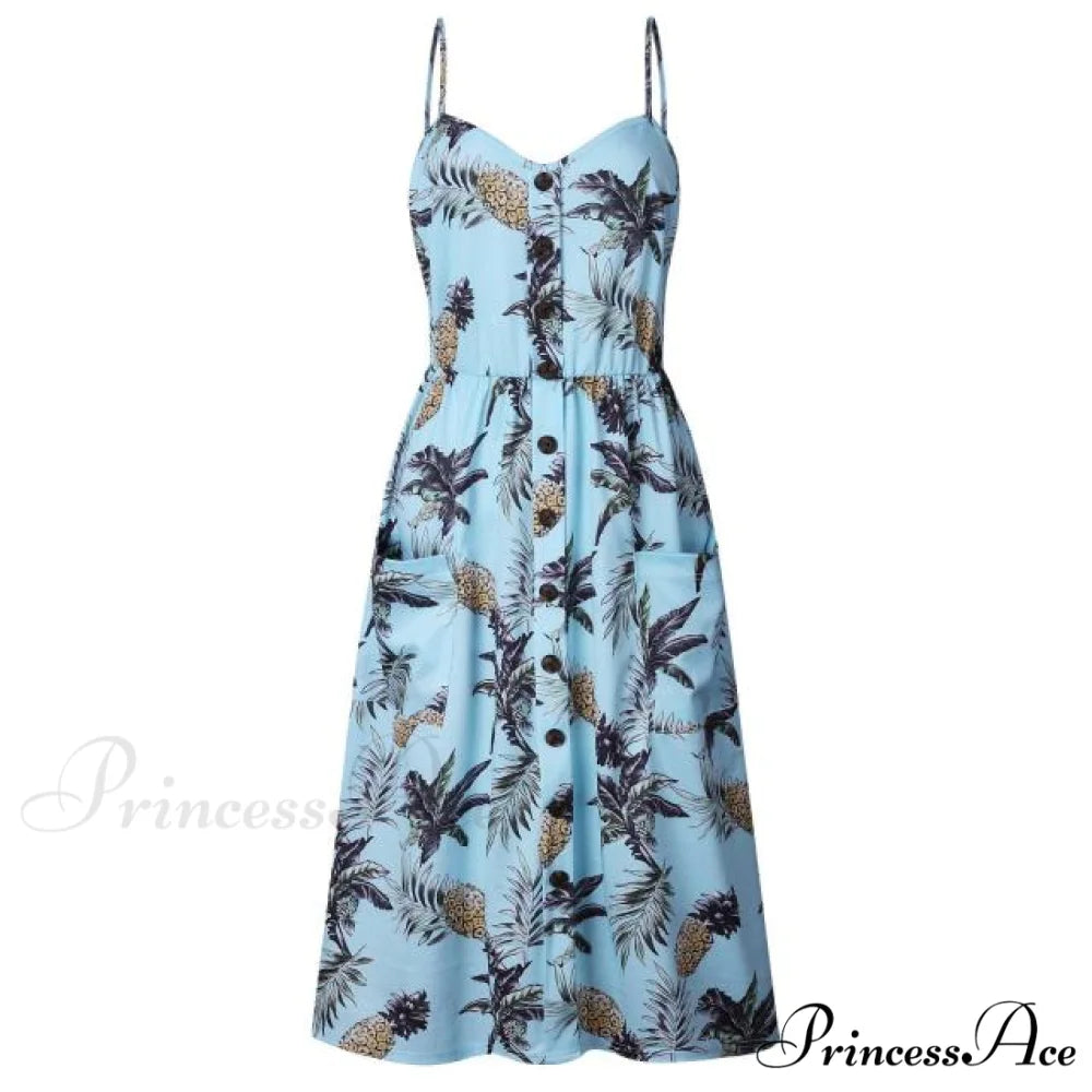 Casual Print Beach Dress light blue / S