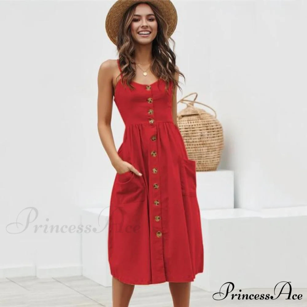 Casual Print Beach Dress red 1 / S