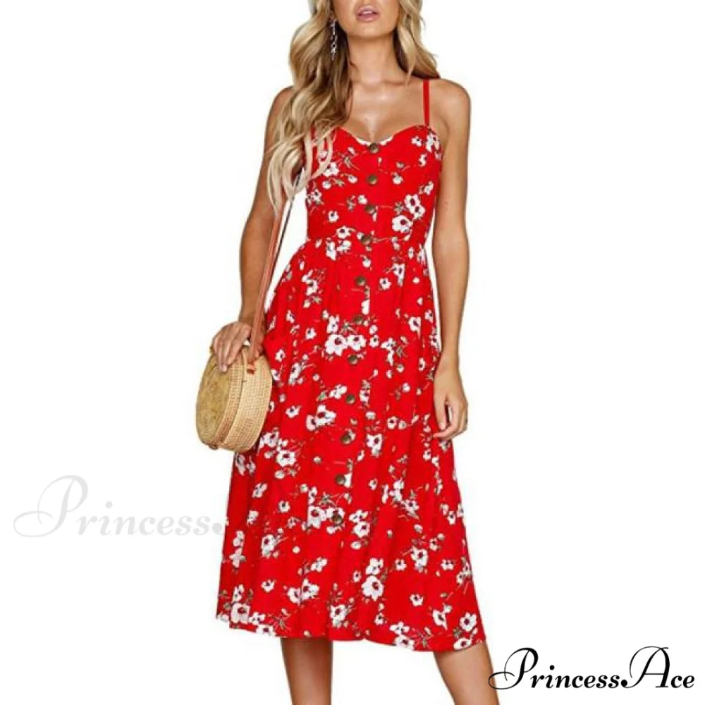 Casual Print Beach Dress red 2 / XXL