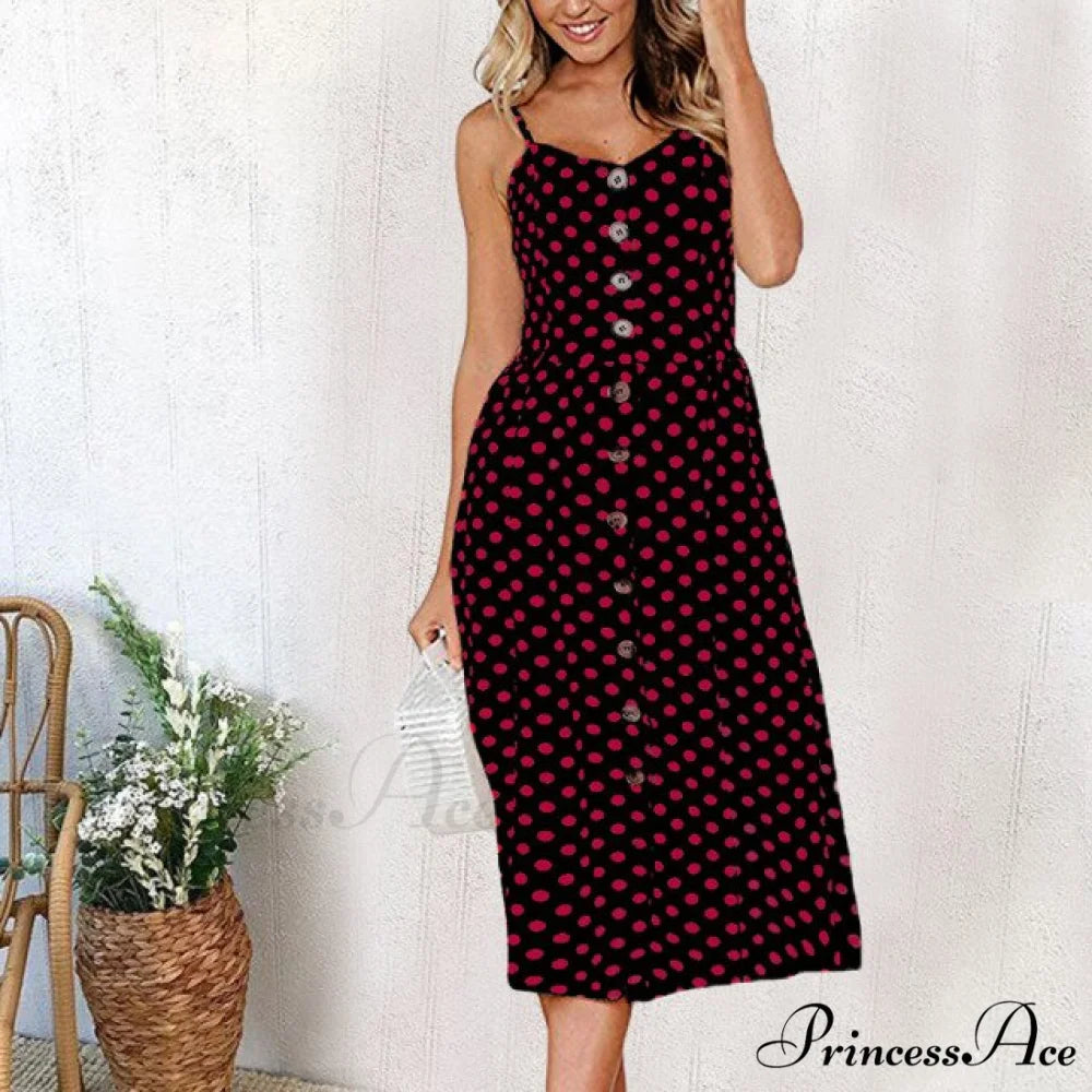 Casual Print Beach Dress red 3 / S