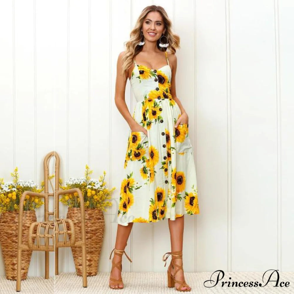 Casual Print Beach Dress yellow 2 / S