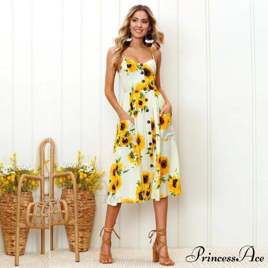 Casual Print Beach Dress yellow 2 / S