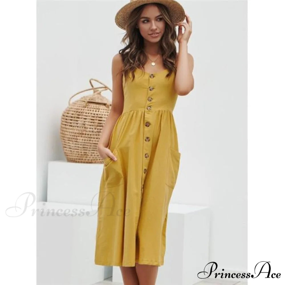Casual Print Beach Dress yellow 3 / S