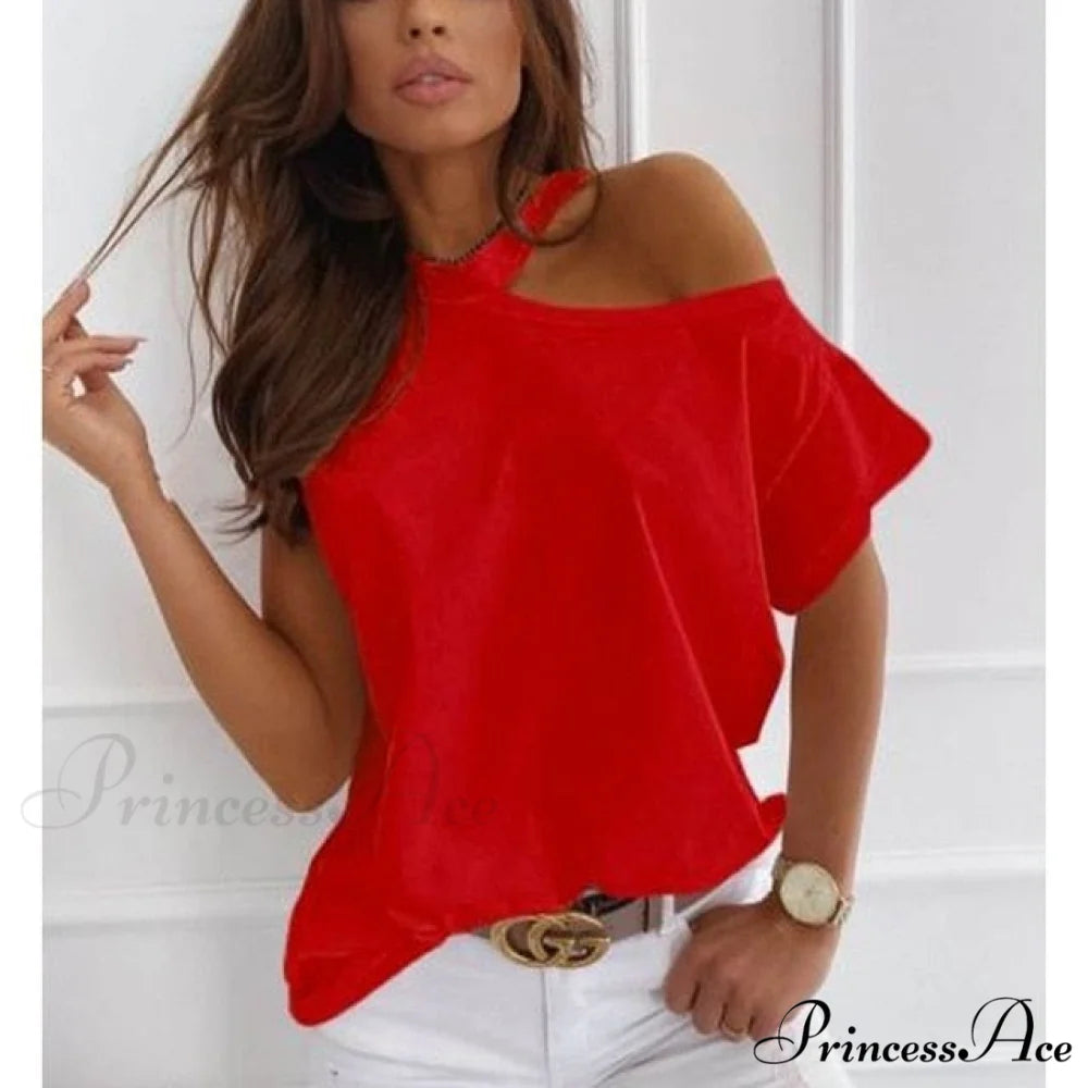 Casual Print Short Sleeve O-neck Tops T242-red / XXL