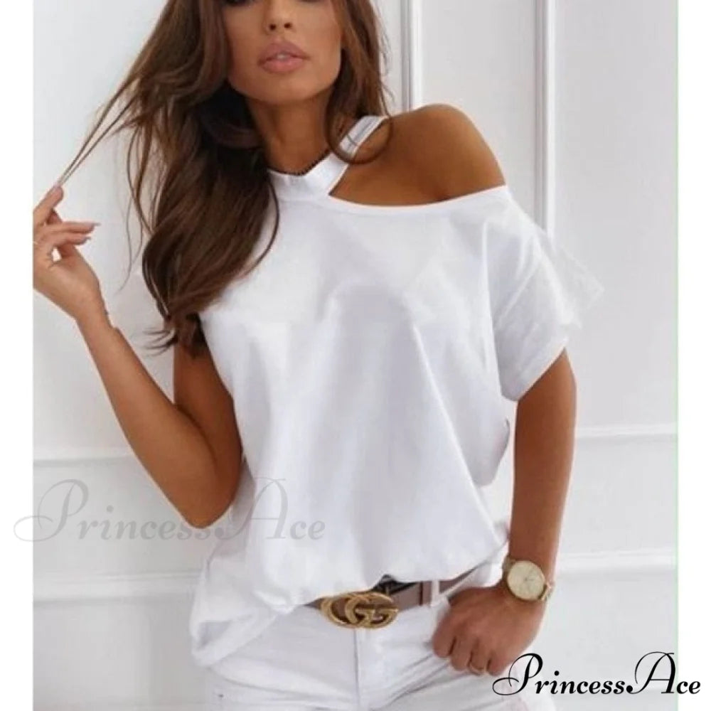 Casual Print Short Sleeve O-neck Tops T242-white / XXL