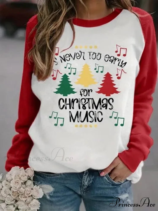 Casual Printed Long Sleeve Christmas Hoodie for Plus Size Women Red / 1XL Christmas Hoodies-L