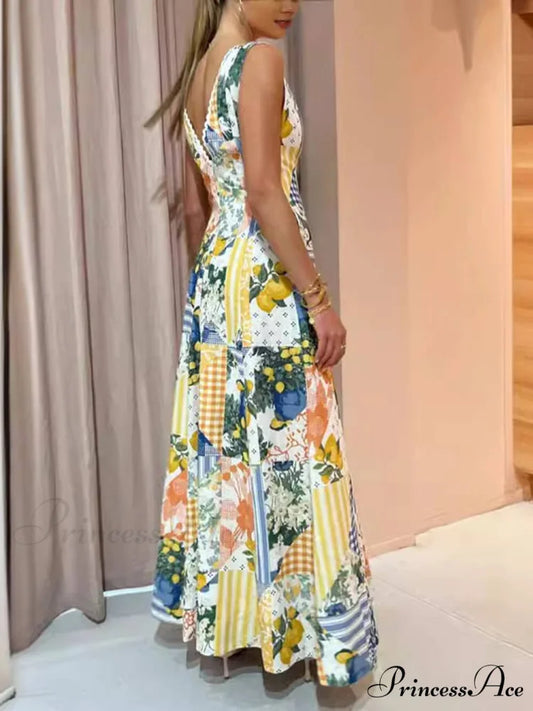 Casual Printed Sleeveless Charming Large V-Neck Dress