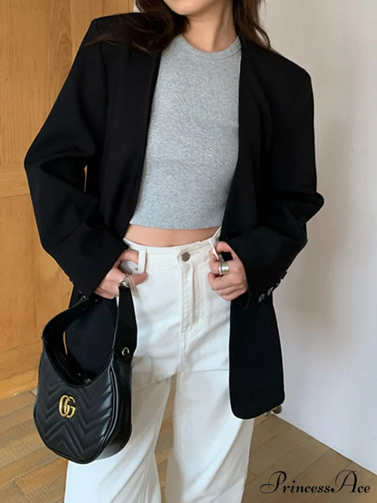 Casual Relaxed Graceful Fit Blazer Black / XS