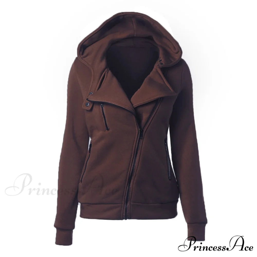 Casual Simple Zipper Basic Jackets Brown / XS