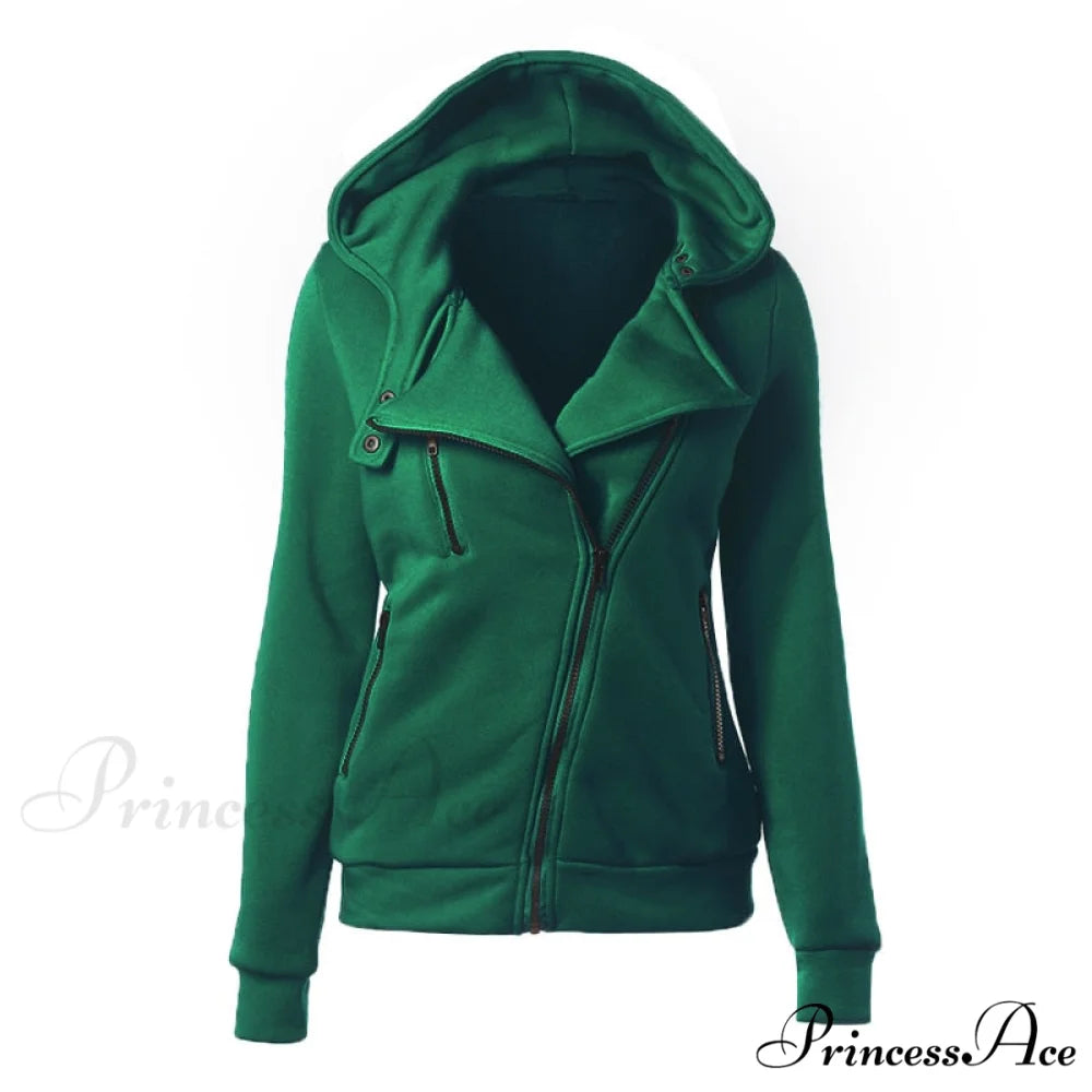 Casual Simple Zipper Basic Jackets Green / XS