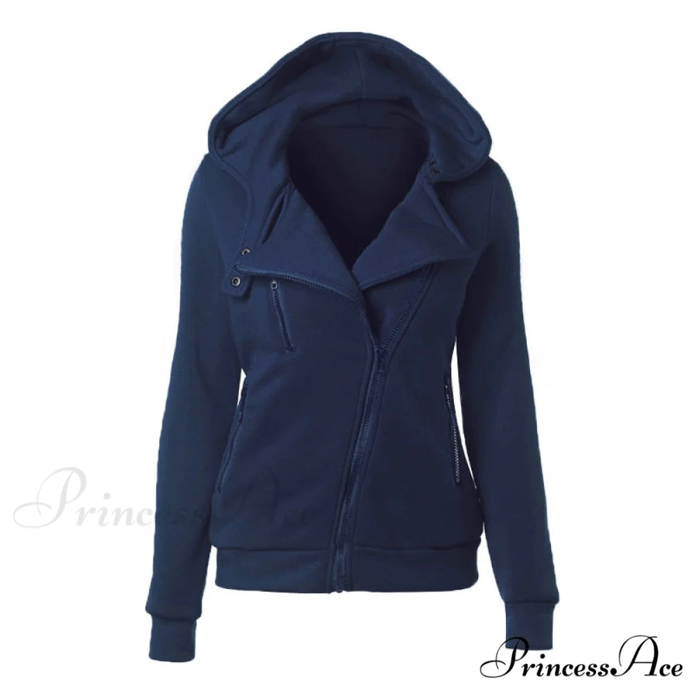 Casual Simple Zipper Basic Jackets Navy / XS