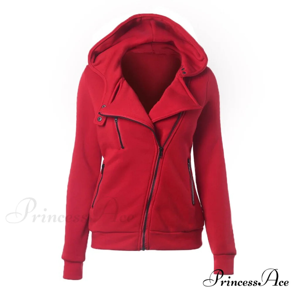 Casual Simple Zipper Basic Jackets Red / XS