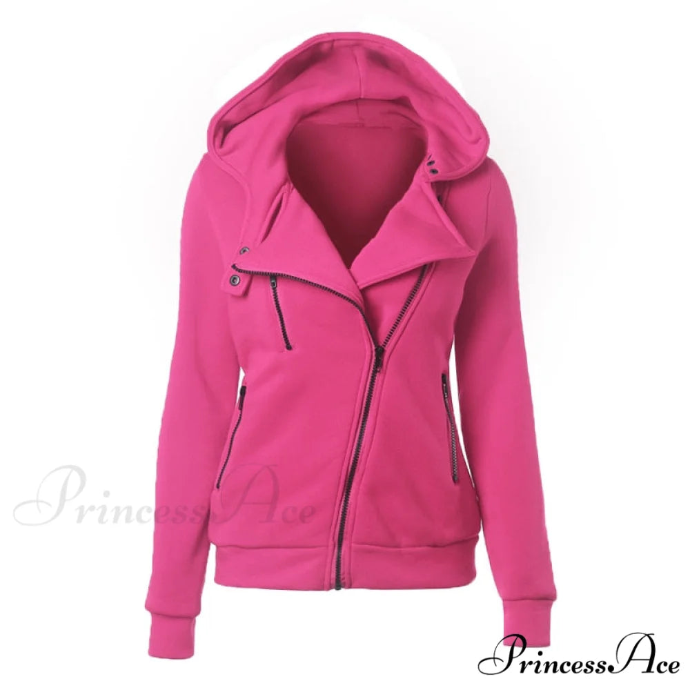 Casual Simple Zipper Basic Jackets Rose Red / XS