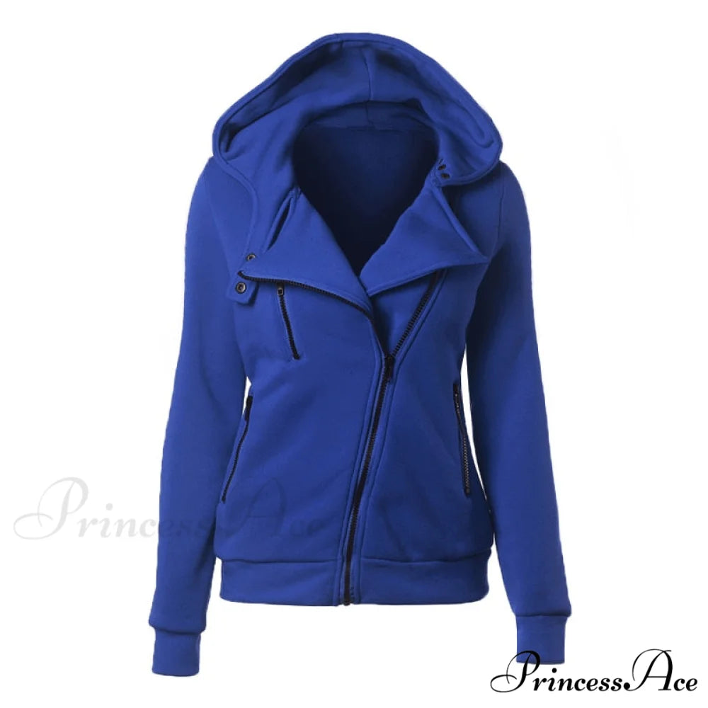 Casual Simple Zipper Basic Jackets Royal blue / XS