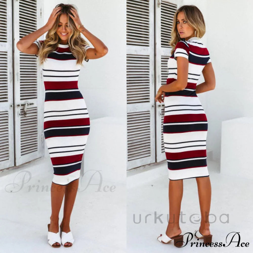 Casual Sleeveless O Neck Bodycon Dress Red / S