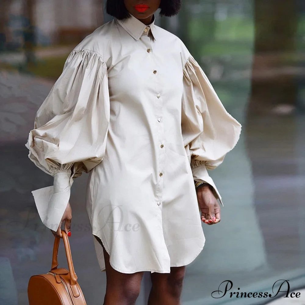 Casual Solid Color Long Sleeve Classic Button Cardigan Elegant Stand Collar Shirt 02 Beige / S