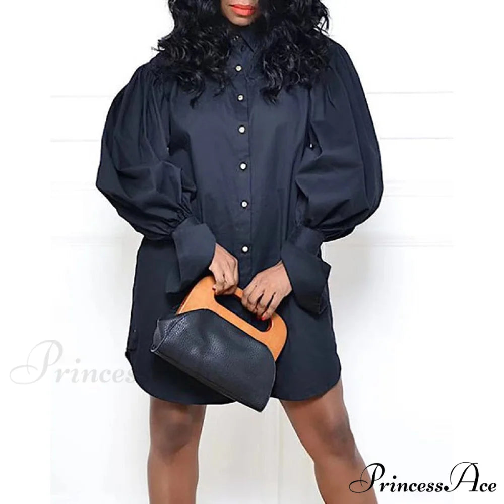 Casual Solid Color Long Sleeve Classic Button Cardigan Elegant Stand Collar Shirt 02 Black / S