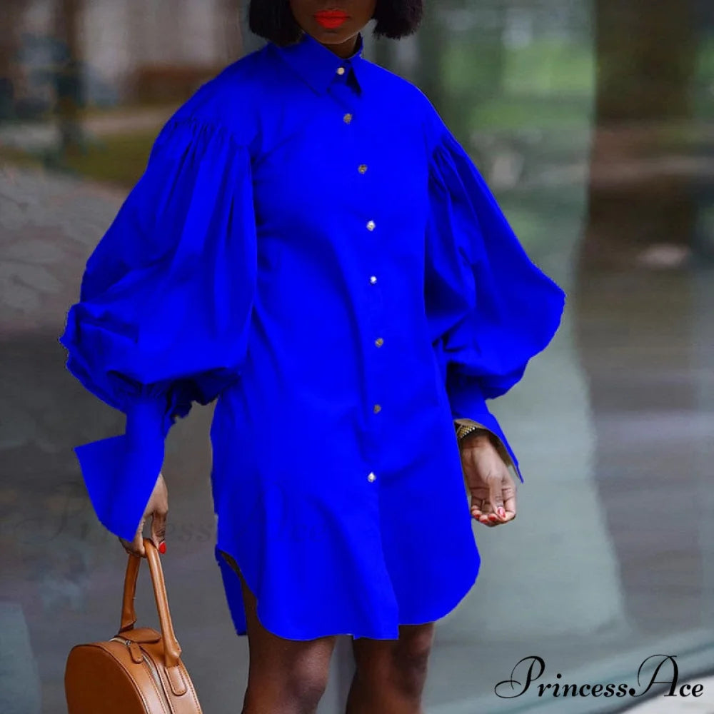 Casual Solid Color Long Sleeve Classic Button Cardigan Elegant Stand Collar Shirt 02 Blue / S