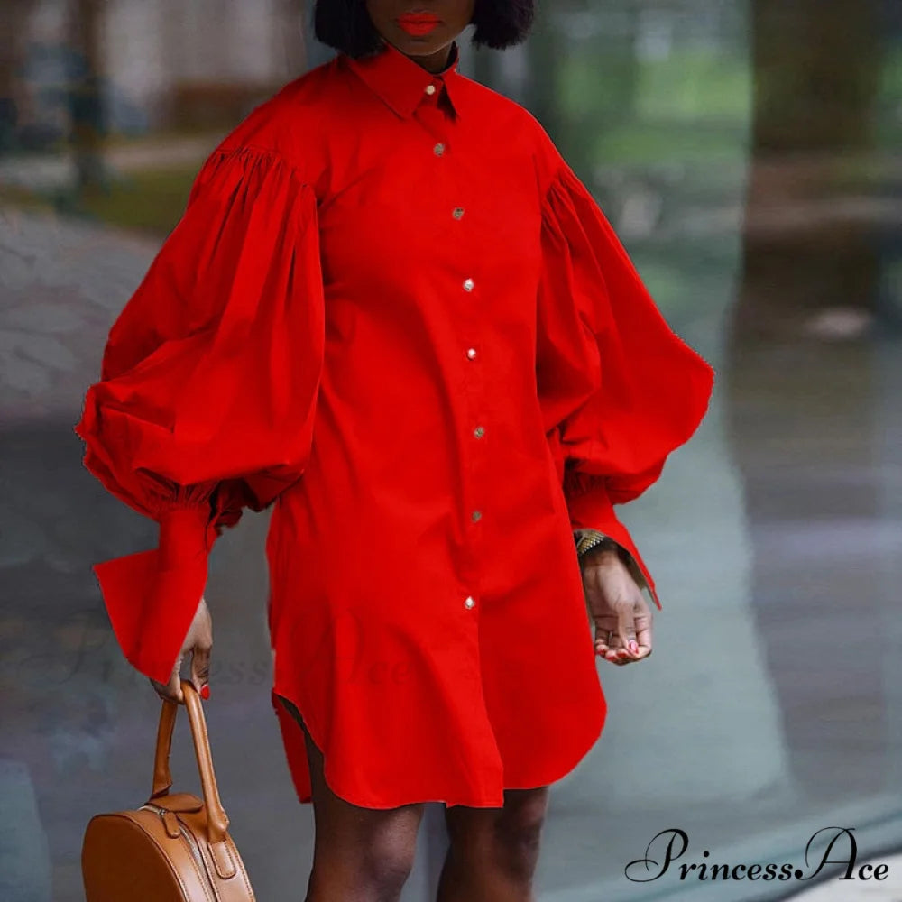 Casual Solid Color Long Sleeve Classic Button Cardigan Elegant Stand Collar Shirt 02 Red / S