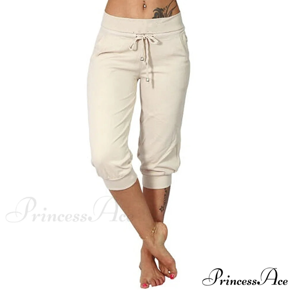 Casual Solid Color Low Rise Capri Pants white / M