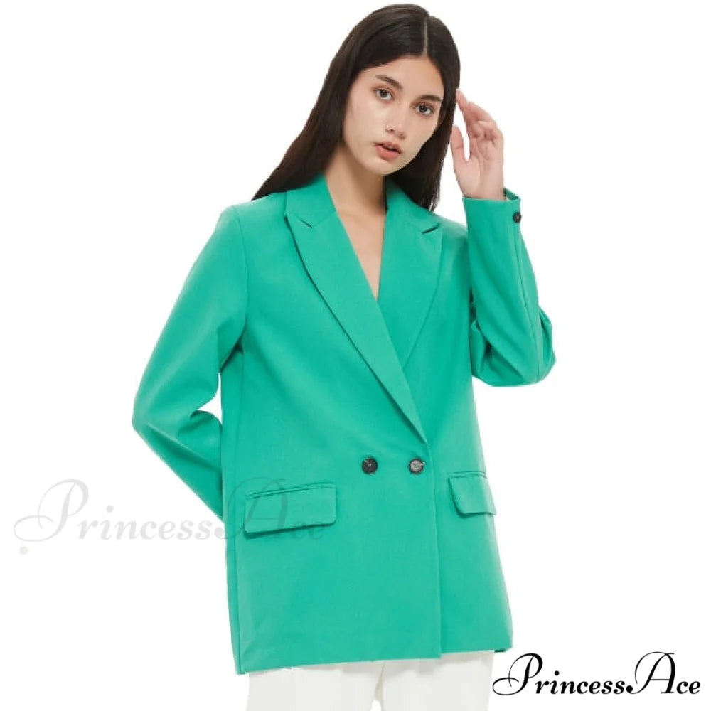 Casual Solid Color Pocket Decorative Blazer green / S