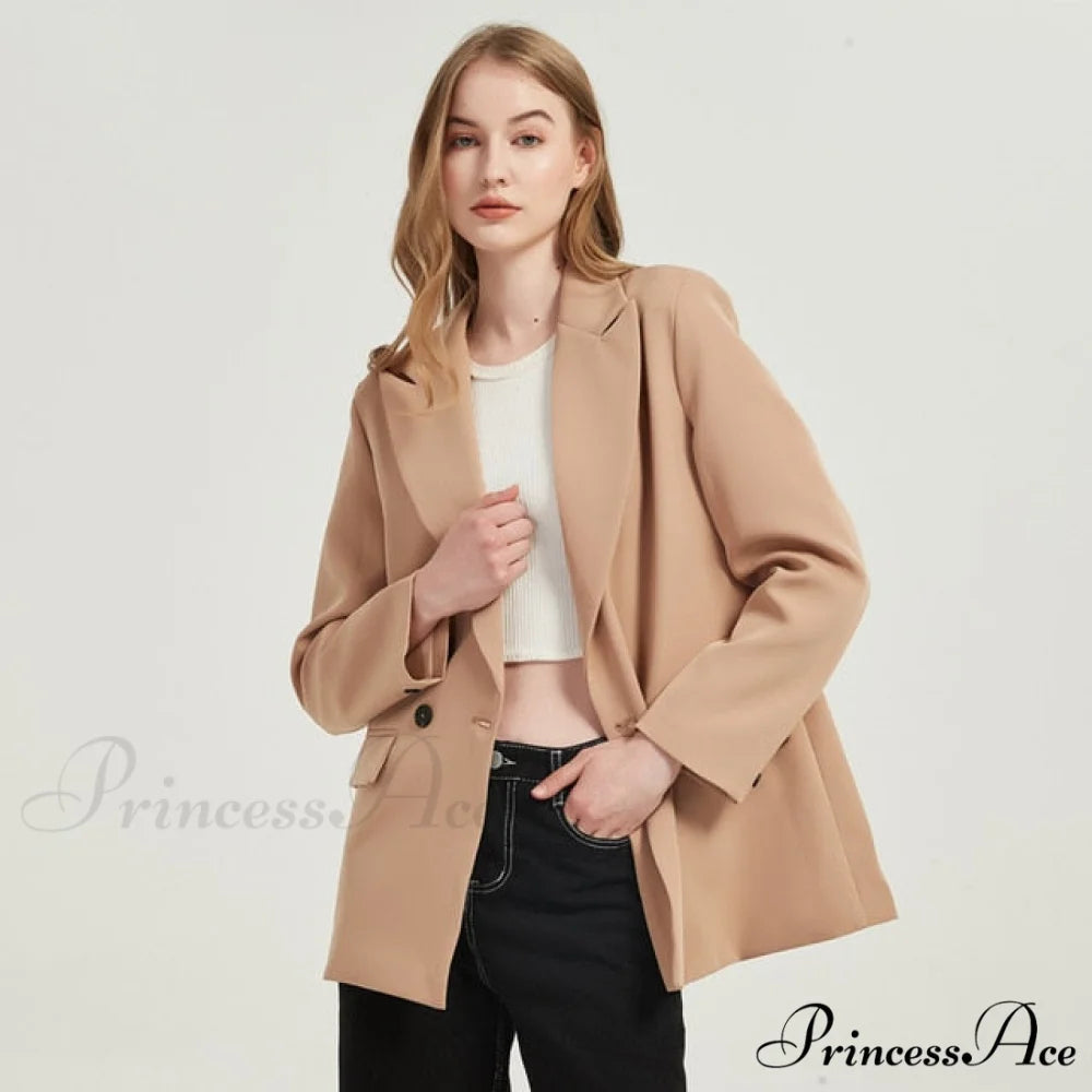 Casual Solid Color Pocket Decorative Blazer Khaki / S