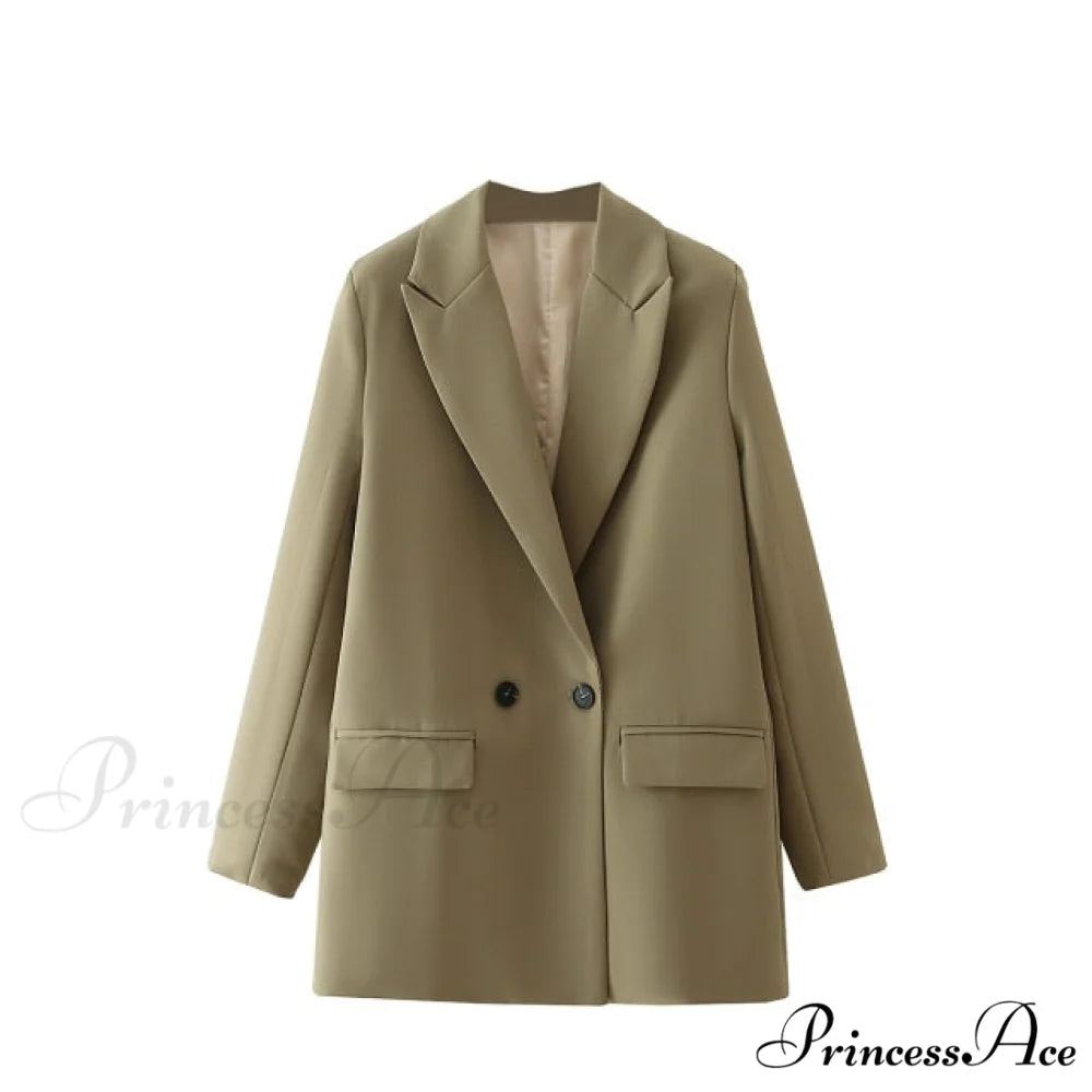 Casual Solid Color Pocket Decorative Blazer Light Army green / S