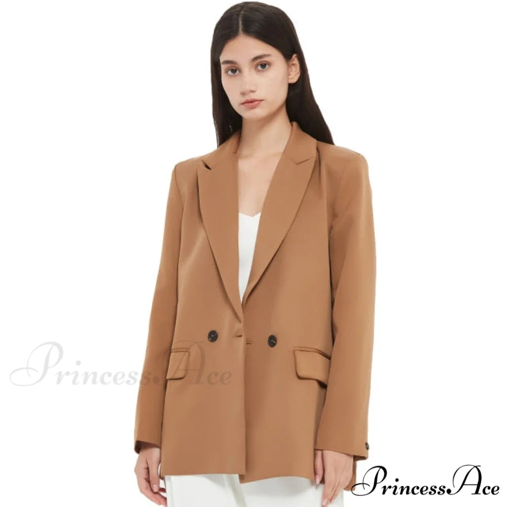 Casual Solid Color Pocket Decorative Blazer Light Brown / S