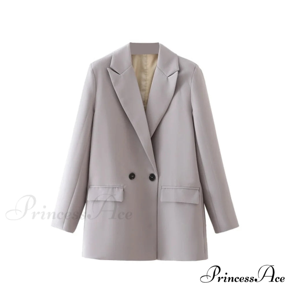 Casual Solid Color Pocket Decorative Blazer Light Grey / S