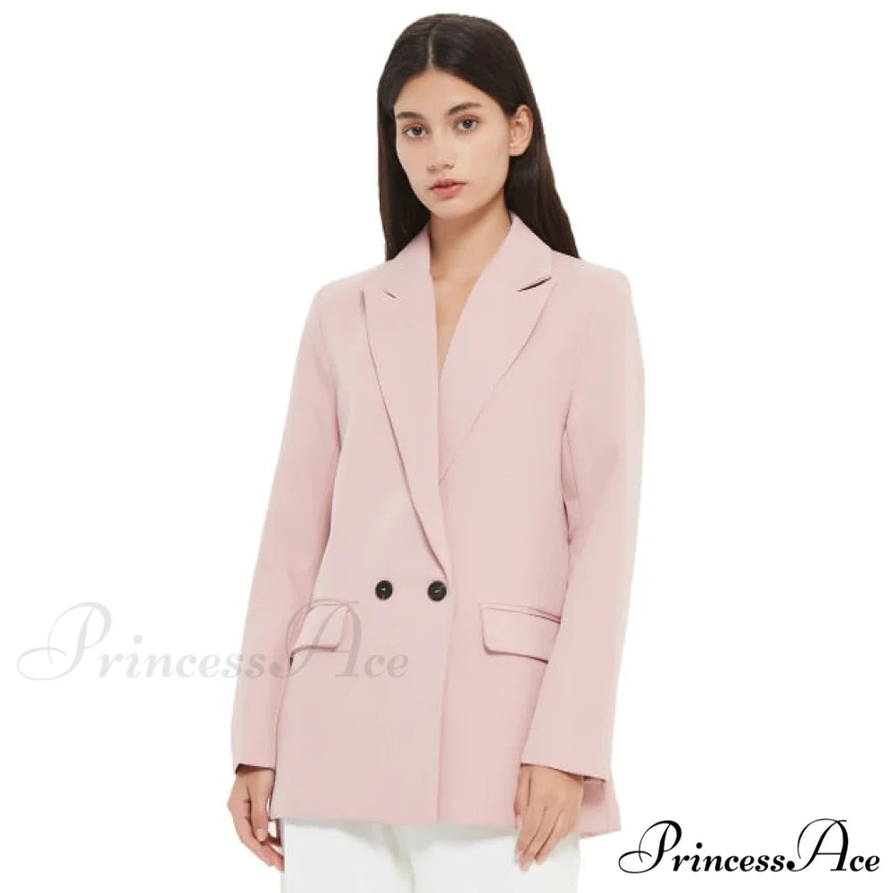 Casual Solid Color Pocket Decorative Blazer Pink / S