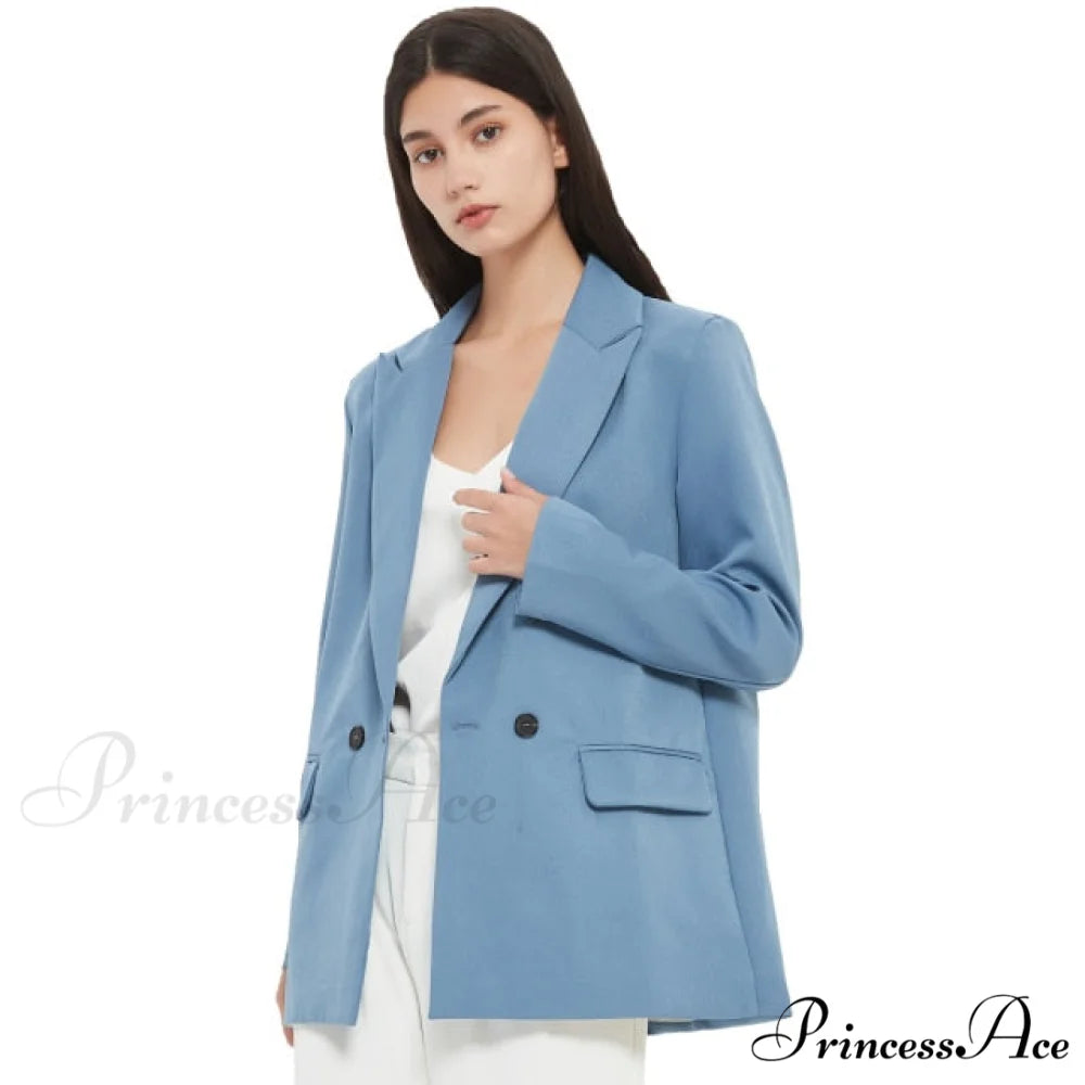 Casual Solid Color Pocket Decorative Blazer Royal Blue / S