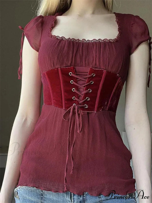 Casual Solid Color Short Sleeve Vintage Basic T-Shirts RED / S