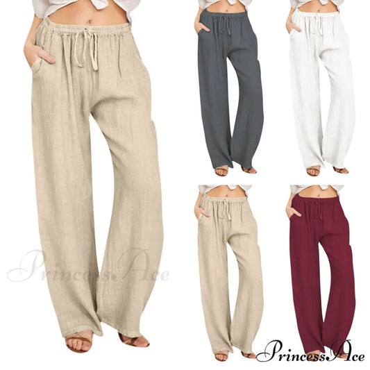 Casual Solid Drawstring Patchwork Low-Waisted Flare Spring Summer Pants
