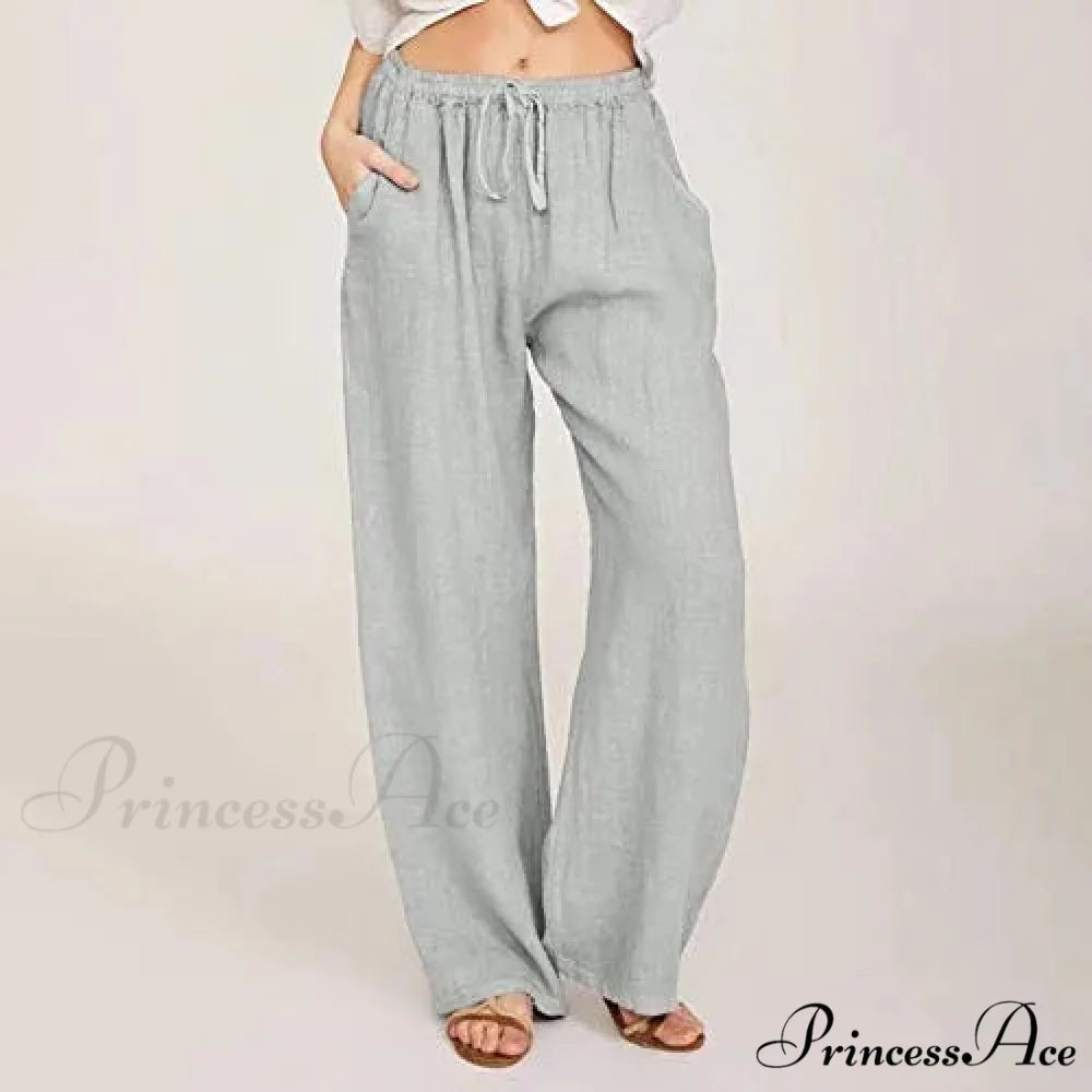 Casual Solid Drawstring Patchwork Low-Waisted Flare Spring Summer Pants Gray / S