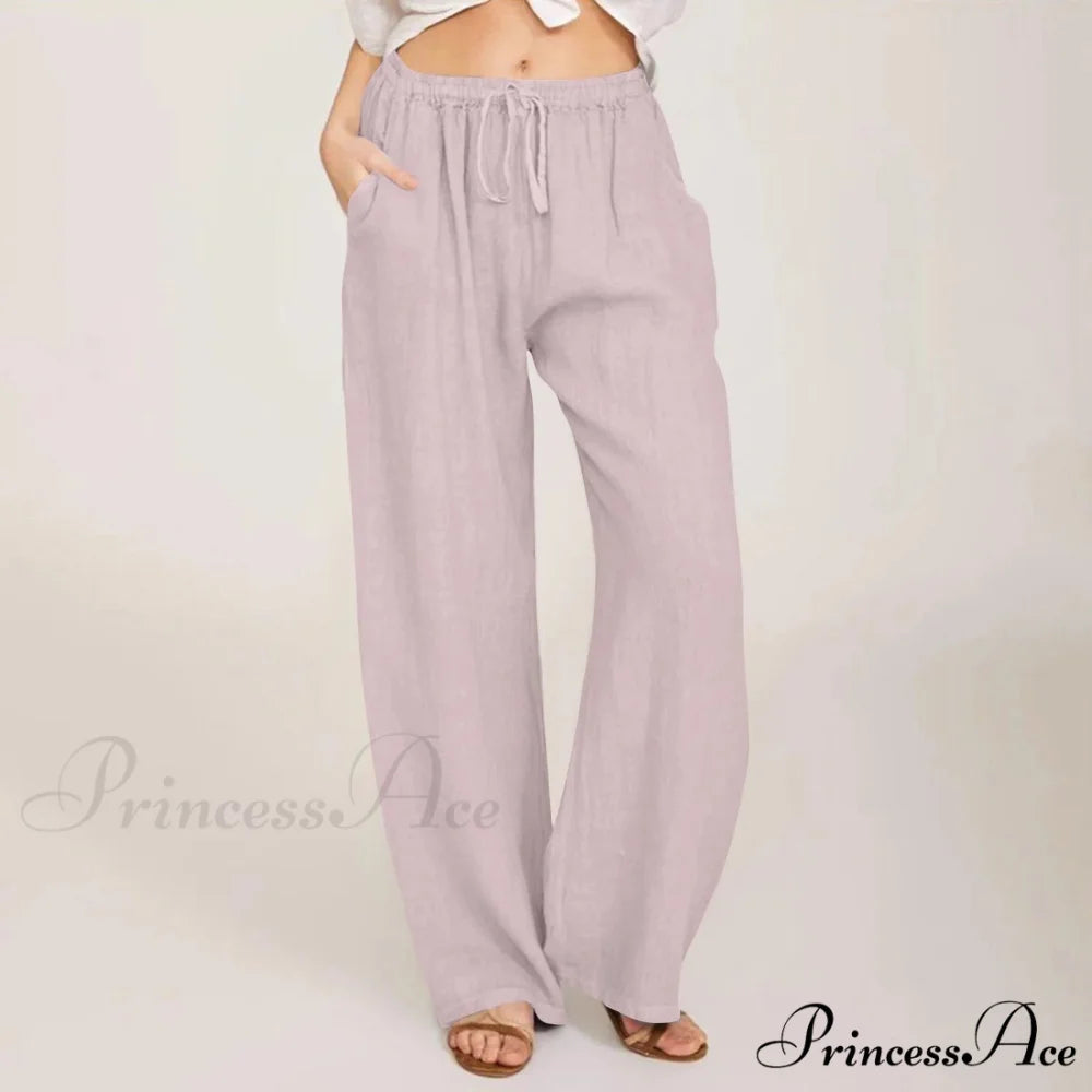 Casual Solid Drawstring Patchwork Low-Waisted Flare Spring Summer Pants Light Purple / S