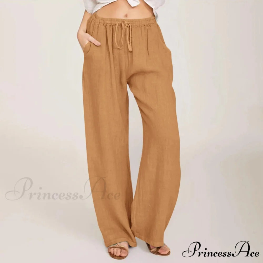 Casual Solid Drawstring Patchwork Low-Waisted Flare Spring Summer Pants Orange / S