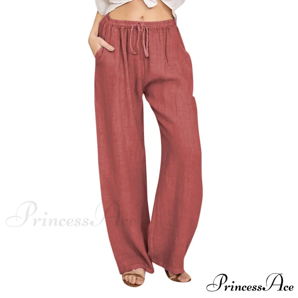Casual Solid Drawstring Patchwork Low-Waisted Flare Spring Summer Pants WINE / S