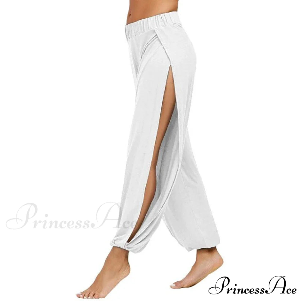 Casual Solid Hollow Elastic Waist Trousers white / S
