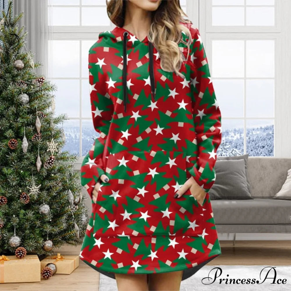 Casual Solid Printing Pullover Hooded Dresses Green 1 / S