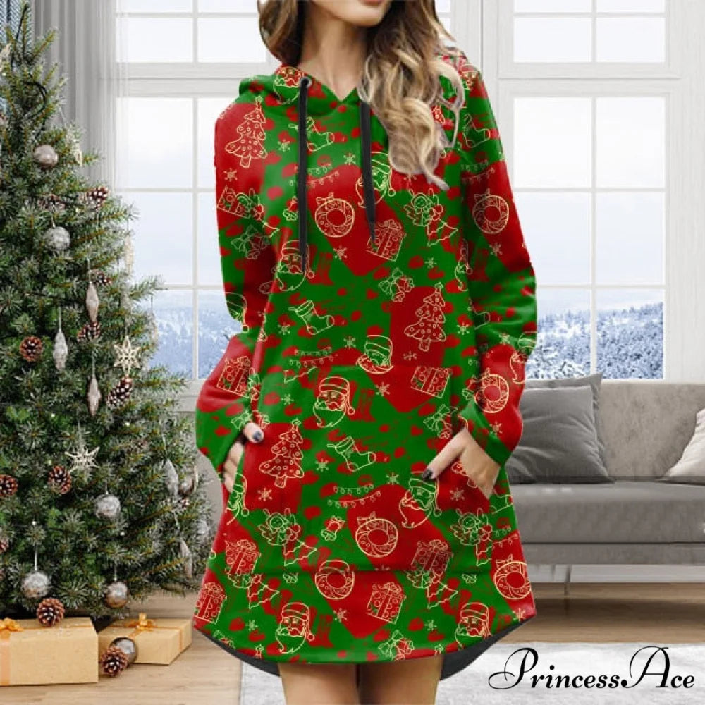 Casual Solid Printing Pullover Hooded Dresses Green / S