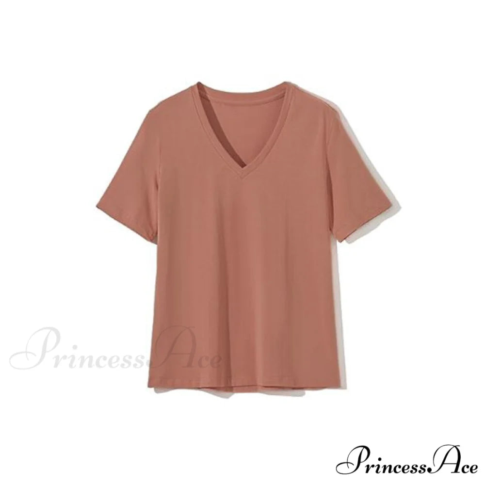 Casual Solid V-Neck T-shirt Orange / S