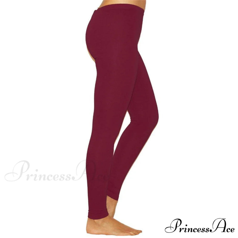 Casual Sport Fitness Cotton Leggings Red Wine / S