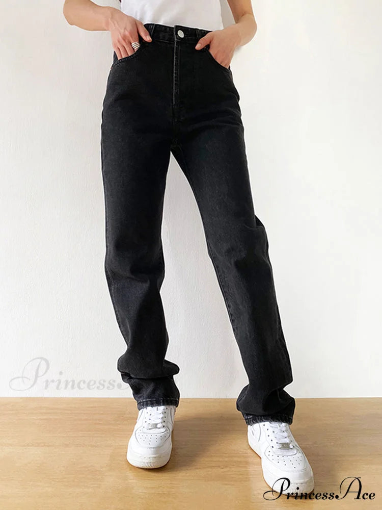 Casual Straight Leg Loose Pants black / S