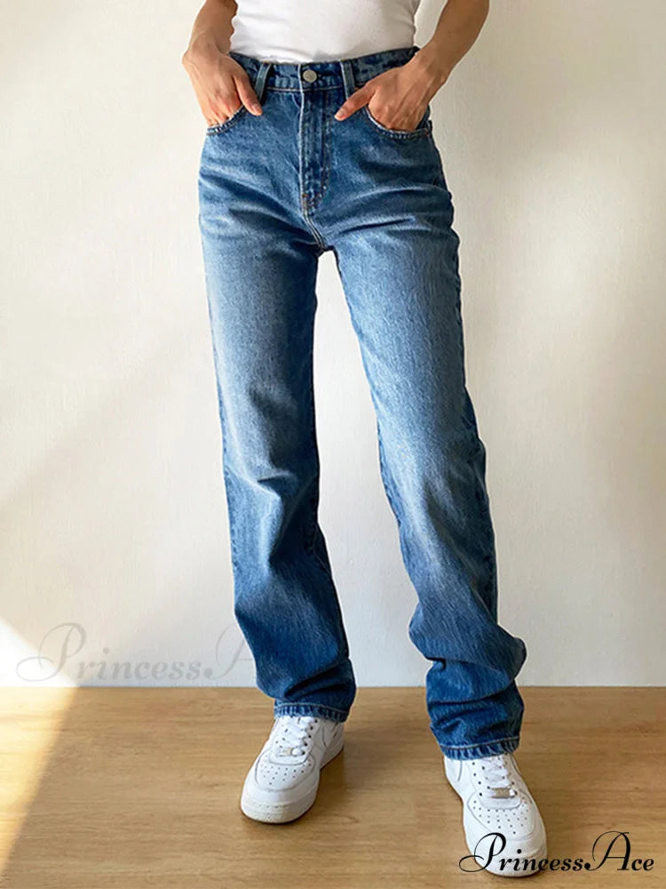 Casual Straight Leg Loose Pants blue / S