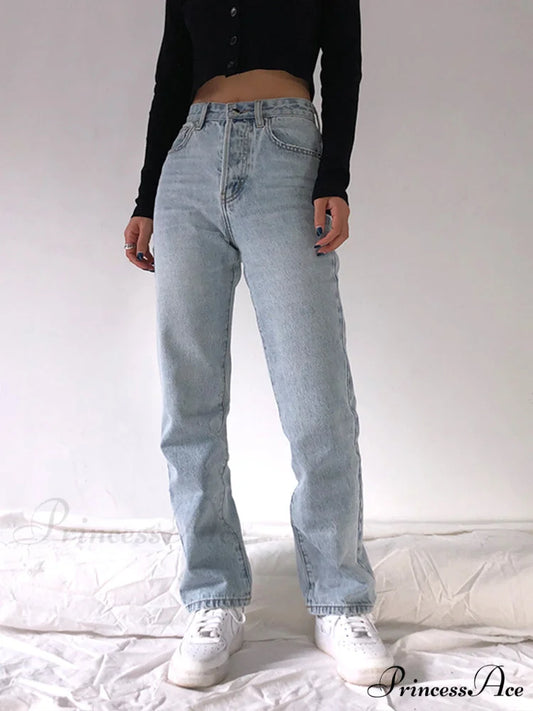 Casual Straight Leg Loose Pants lgiht blue / S
