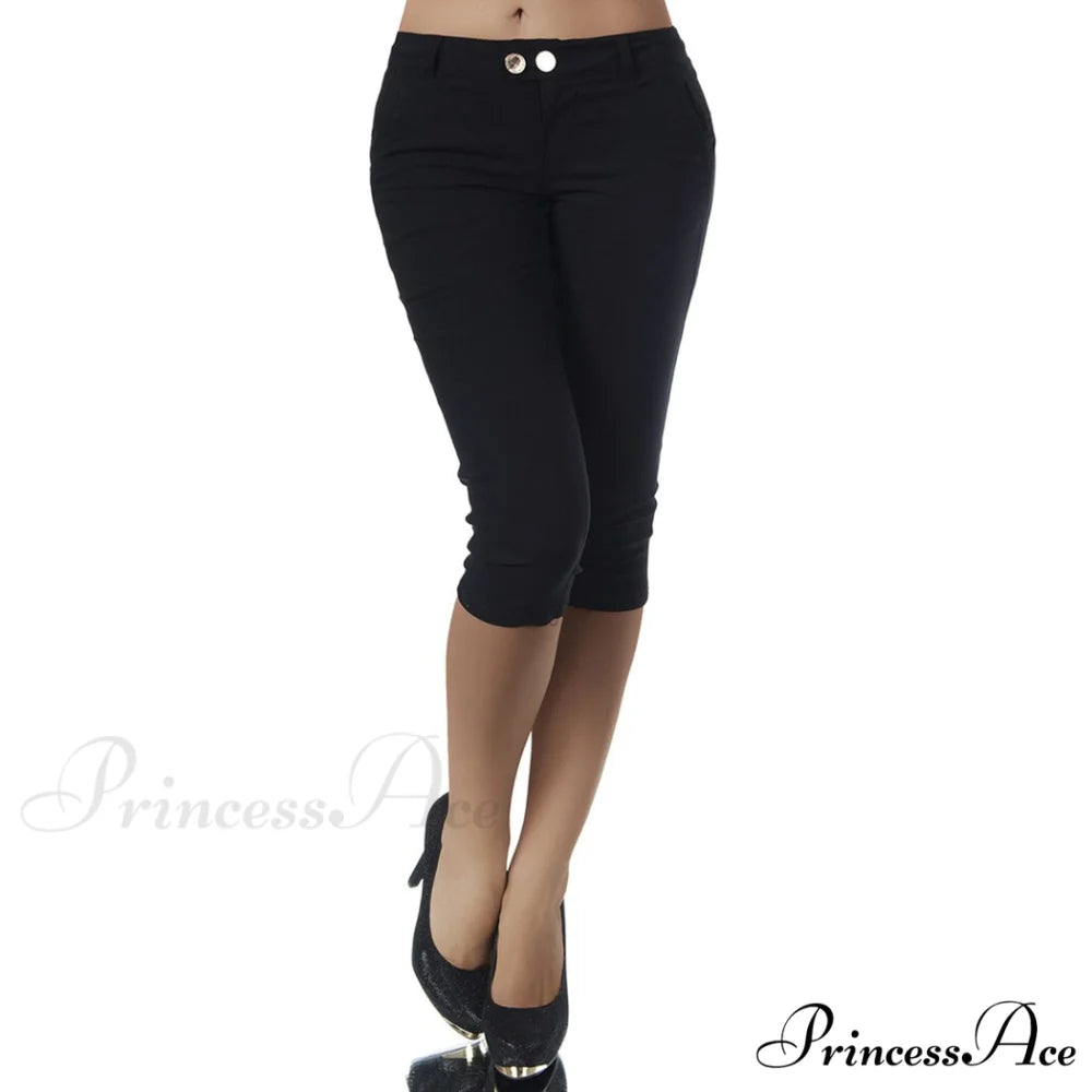 Casual Stretch 3/4 Trousers Female Capris Black / S