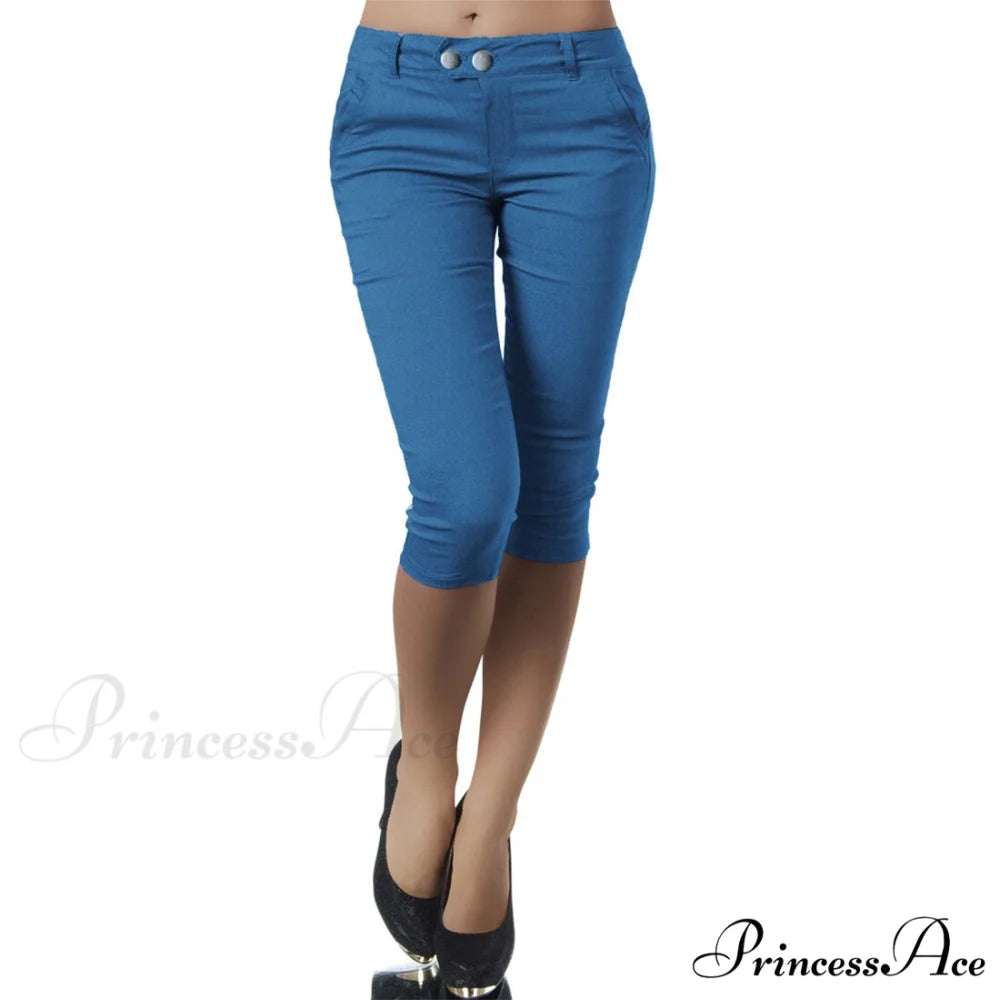 Casual Stretch 3/4 Trousers Female Capris Blue / S