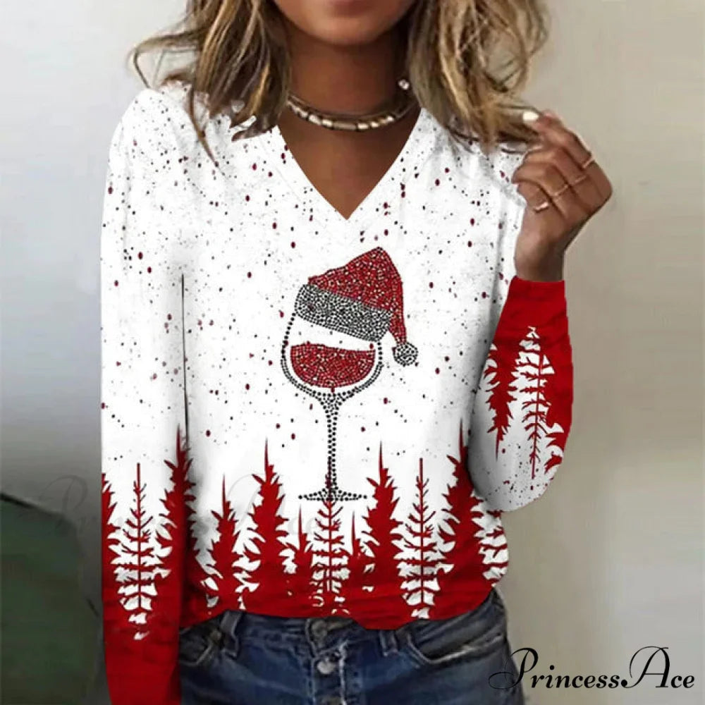 Casual T-Shirt with Christmas Print Red / S