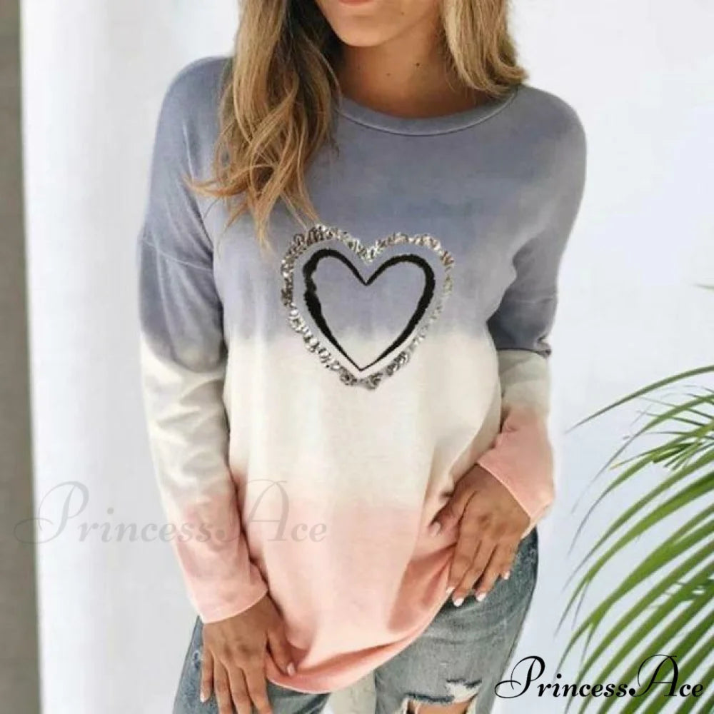 Casual T-Shirt with Heart Print Blue / S